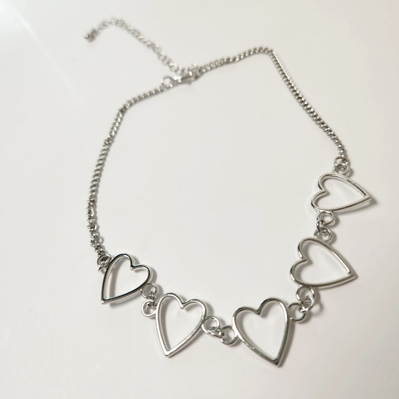 Layered Silver Heart Choker Chain Heart Necklace Set of 4 Chunky Jewelry - Picture 2 of 4